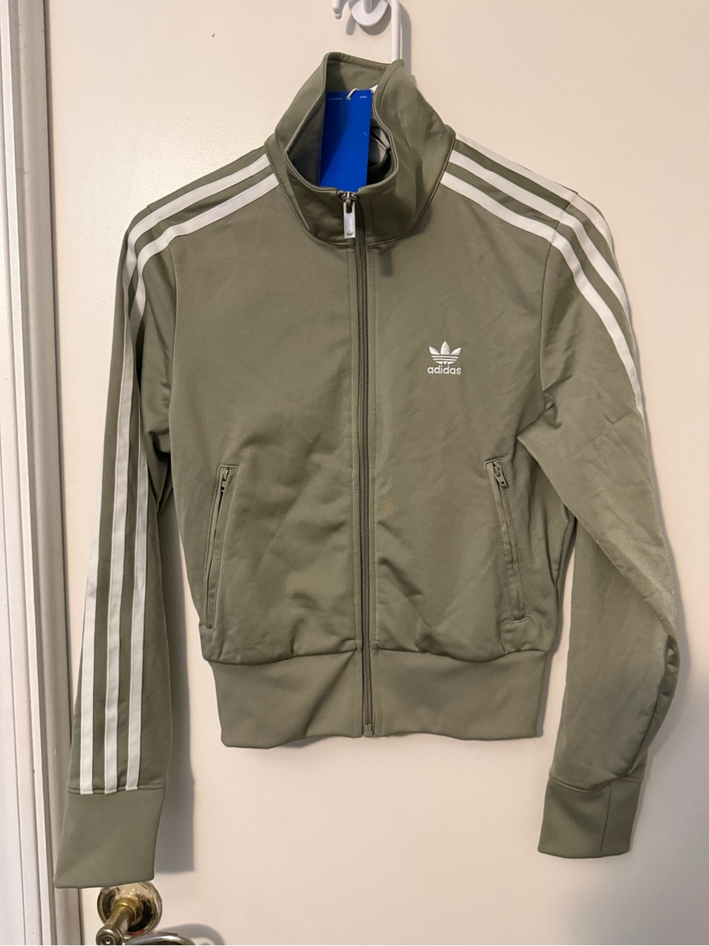 adidas Olive Green Firebird Track Jacket with White Stripes
